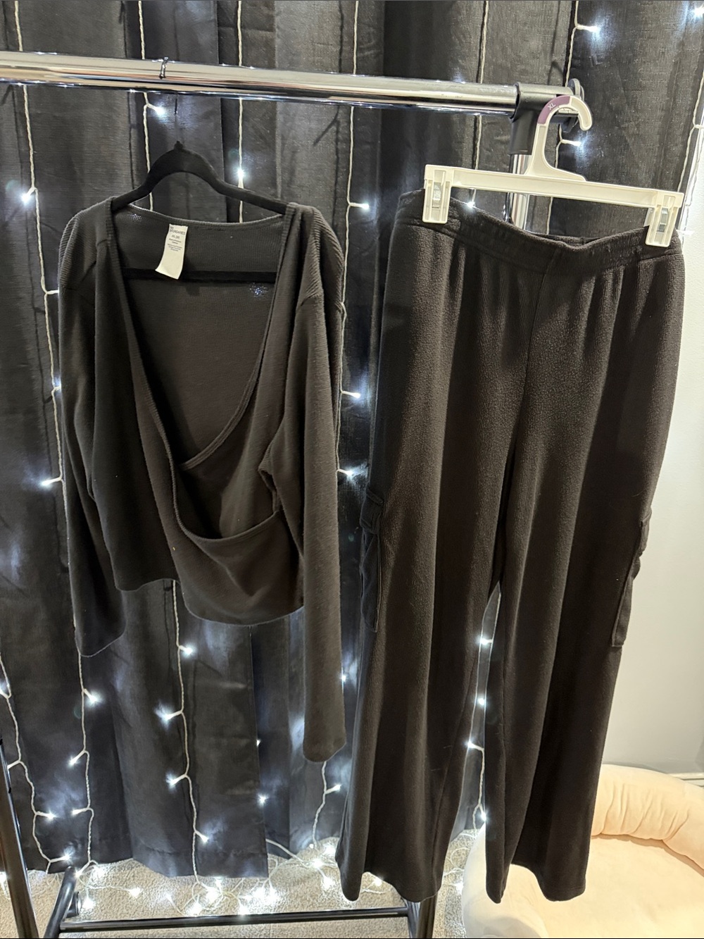 Black Women's Wide-Leg Pants & Draped Top Set - Comfortable Everyday Style